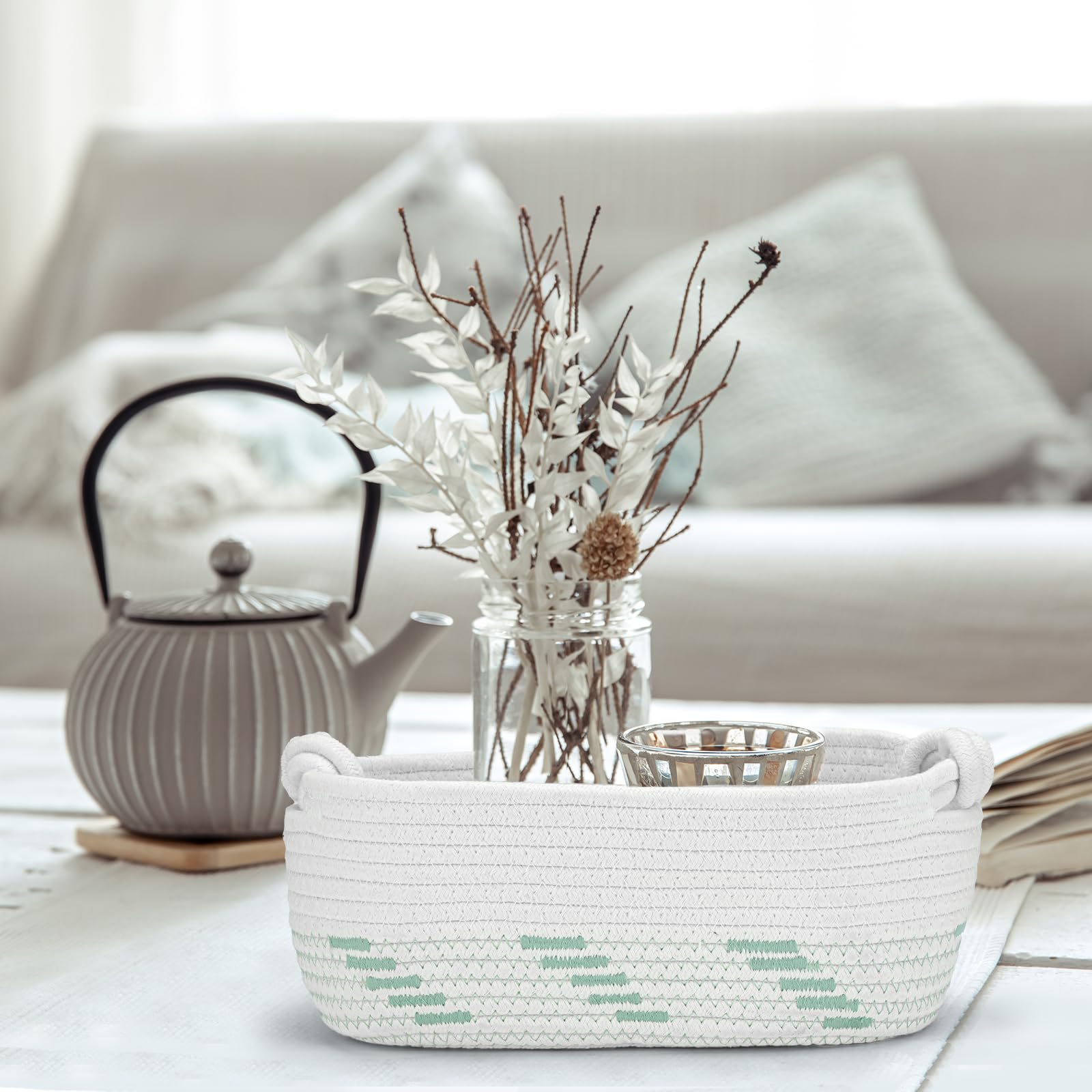 Followarm sage green gift basket knots close-up shows handwoven craftsmanship.