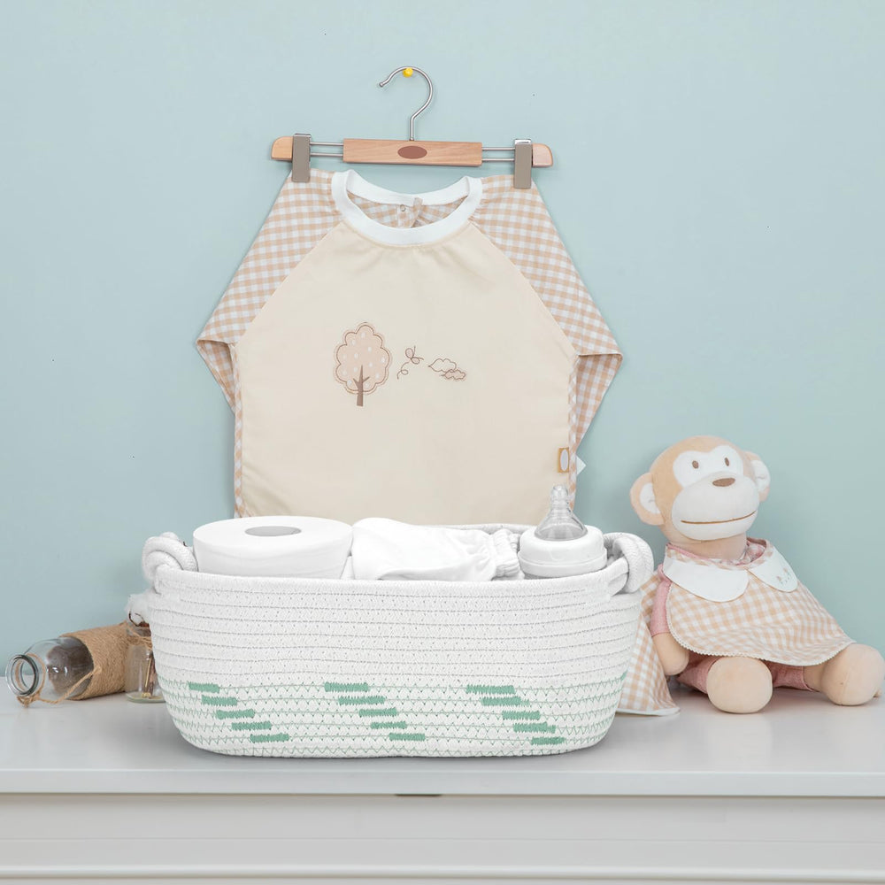 Followarm sage green gift basket with items illustrates versatile gift and storage use.