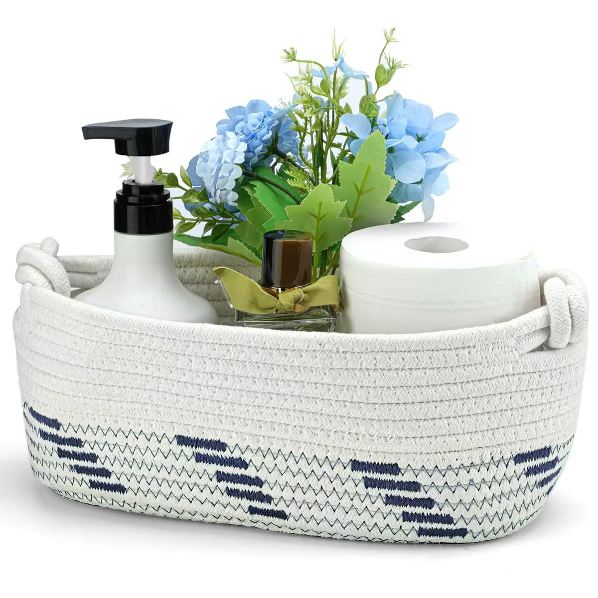 Followarm small navy blue handle basket for organized countertops and surfaces