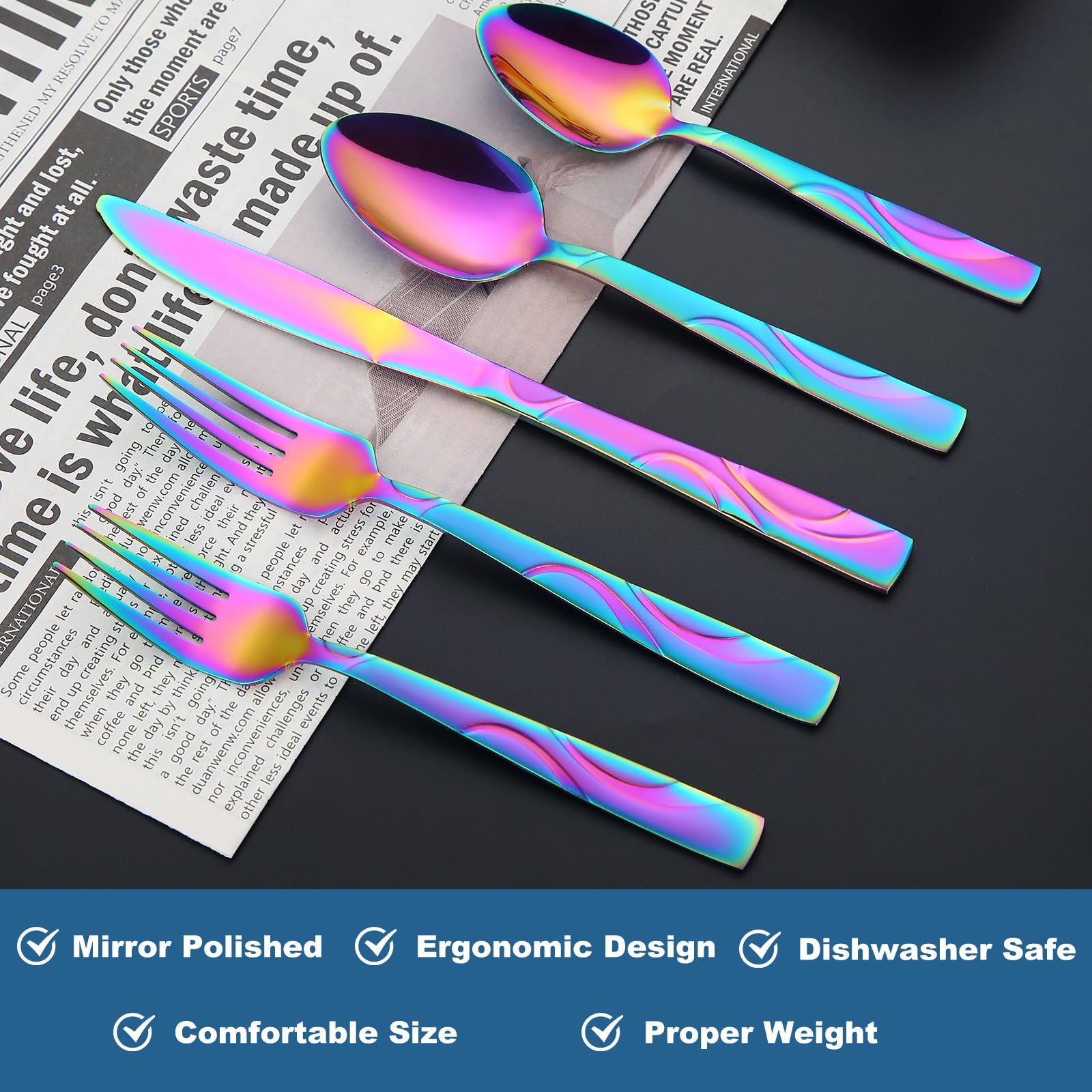 FONGDANLAITE Rainbow flatware fork showcases balanced feel for easy handling