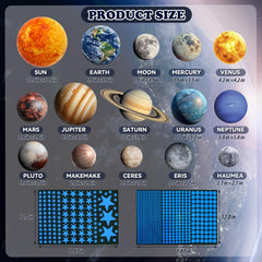 Fontien solar system decals glow on wall, creating a dreamy night sky effect.