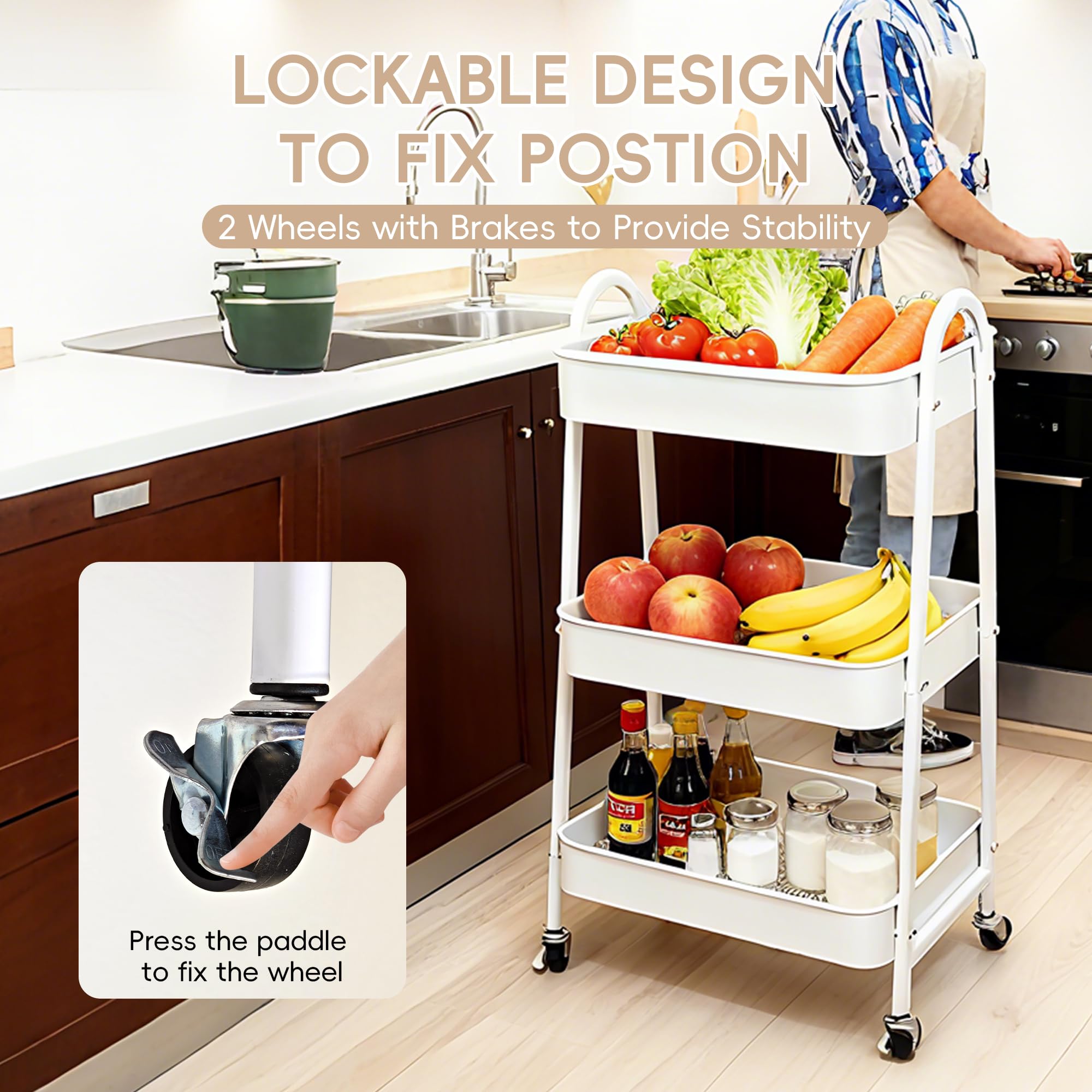 FOOK FISH diaper cart holds diapers and bottles for busy evenings.