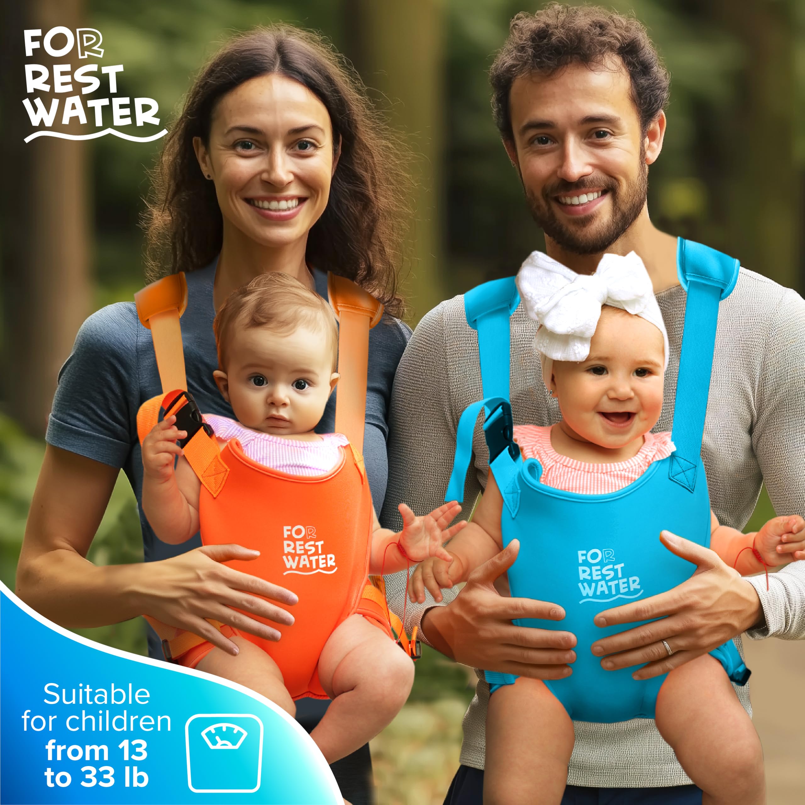 FOR REST WATER lightweight carrier shown during outdoor strolls.