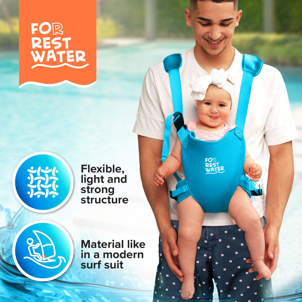 FOR REST WATER water-use shot shows baby comfortable during brief dips.