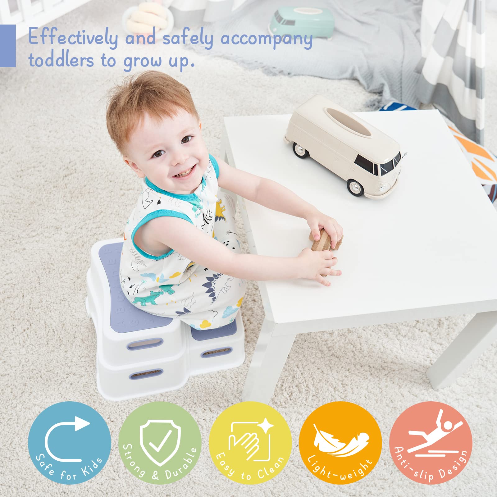 Forbena Kids Step Stool in a bathroom scene demonstrates reaching sinks and brushing teeth.