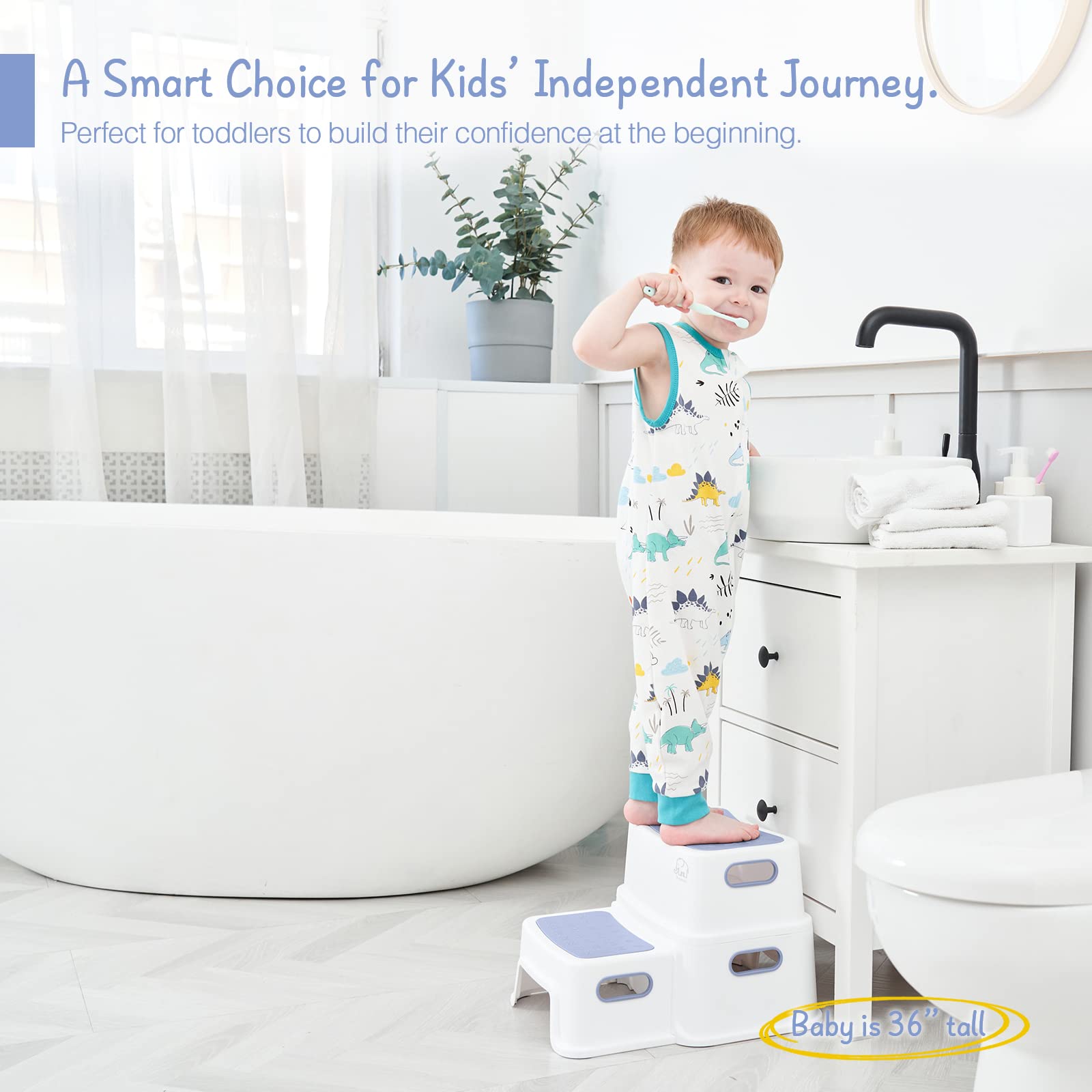 Forbena Kids Step Stool slip-resistant feet help secure on tile for confident bathroom use.