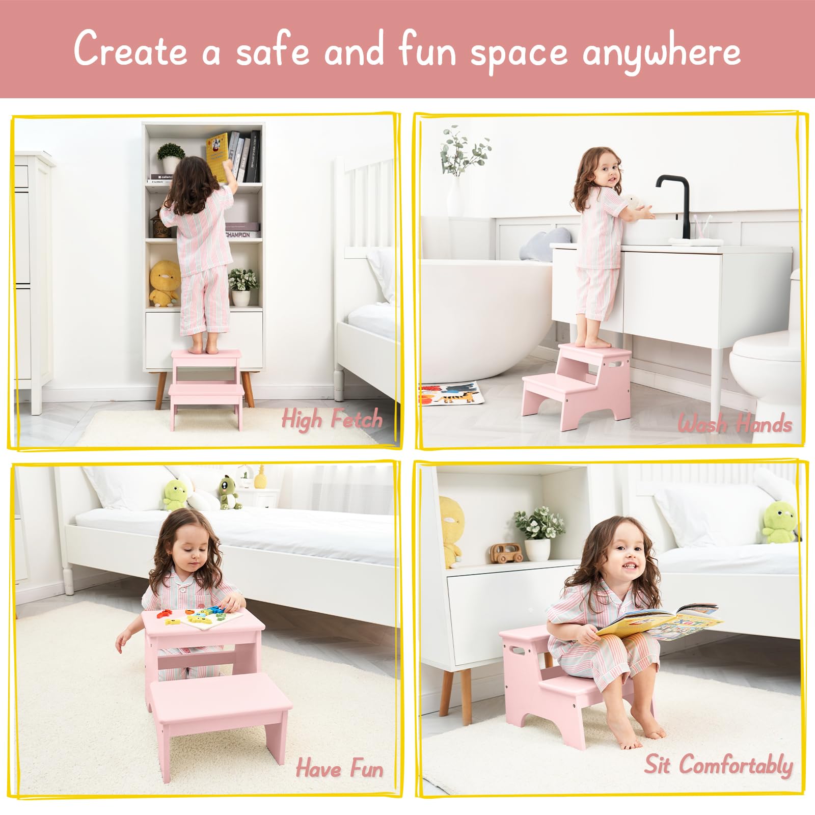 Forbena two-step stool wide surfaces support safe footing on tile floors