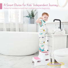 Forbena pink toddler step stool with handle aiding safe reach.