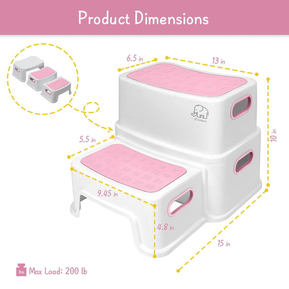Forbena pink toddler step stool in bathroom ideal potty training aid.