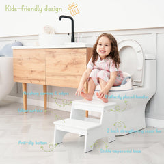 Forbena step stool beside bathroom sink shows stable, reachable height.