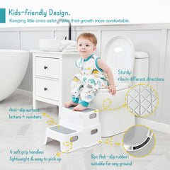 Forbena step stool with handles enables easy carrying by kids.