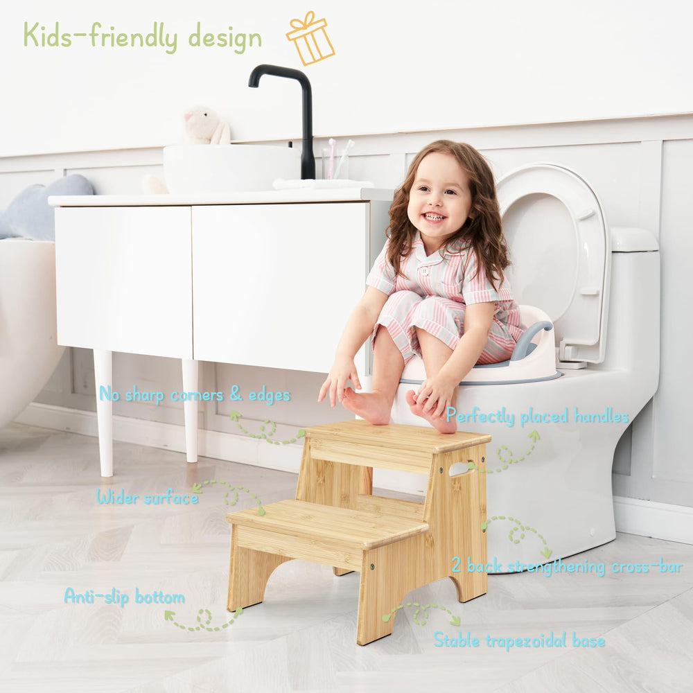 Forbena bamboo stool with slip-resistant mats, supports up to 250 lbs