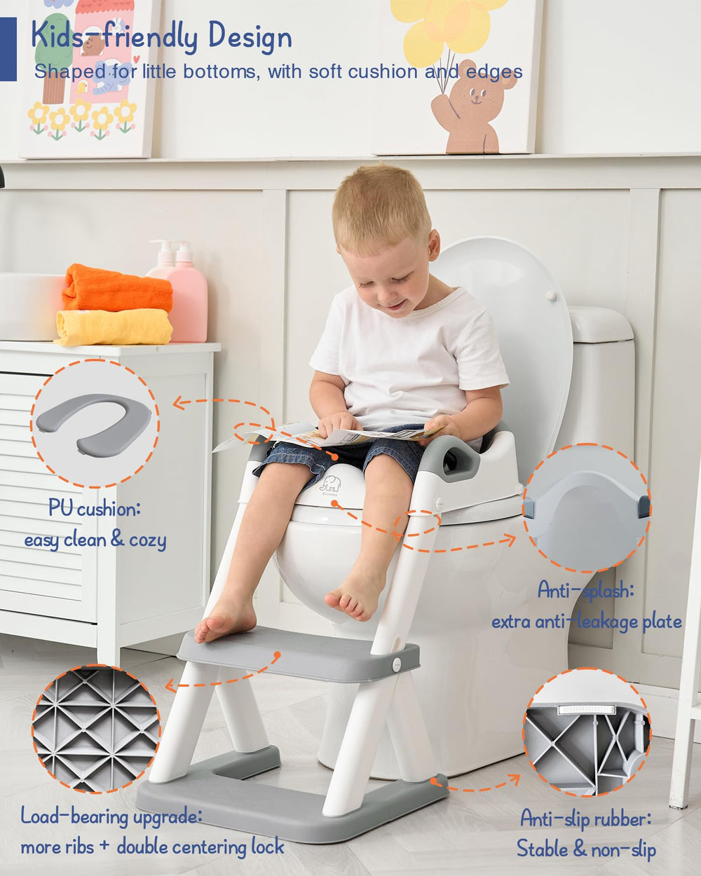 Forbena potty seat splash guard close-up showing spill protection