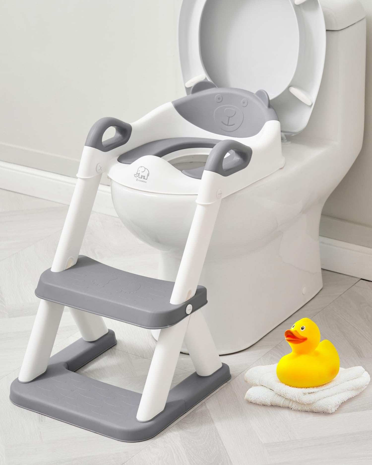 Forbena toddler potty seat white-grey front view shows secure training base