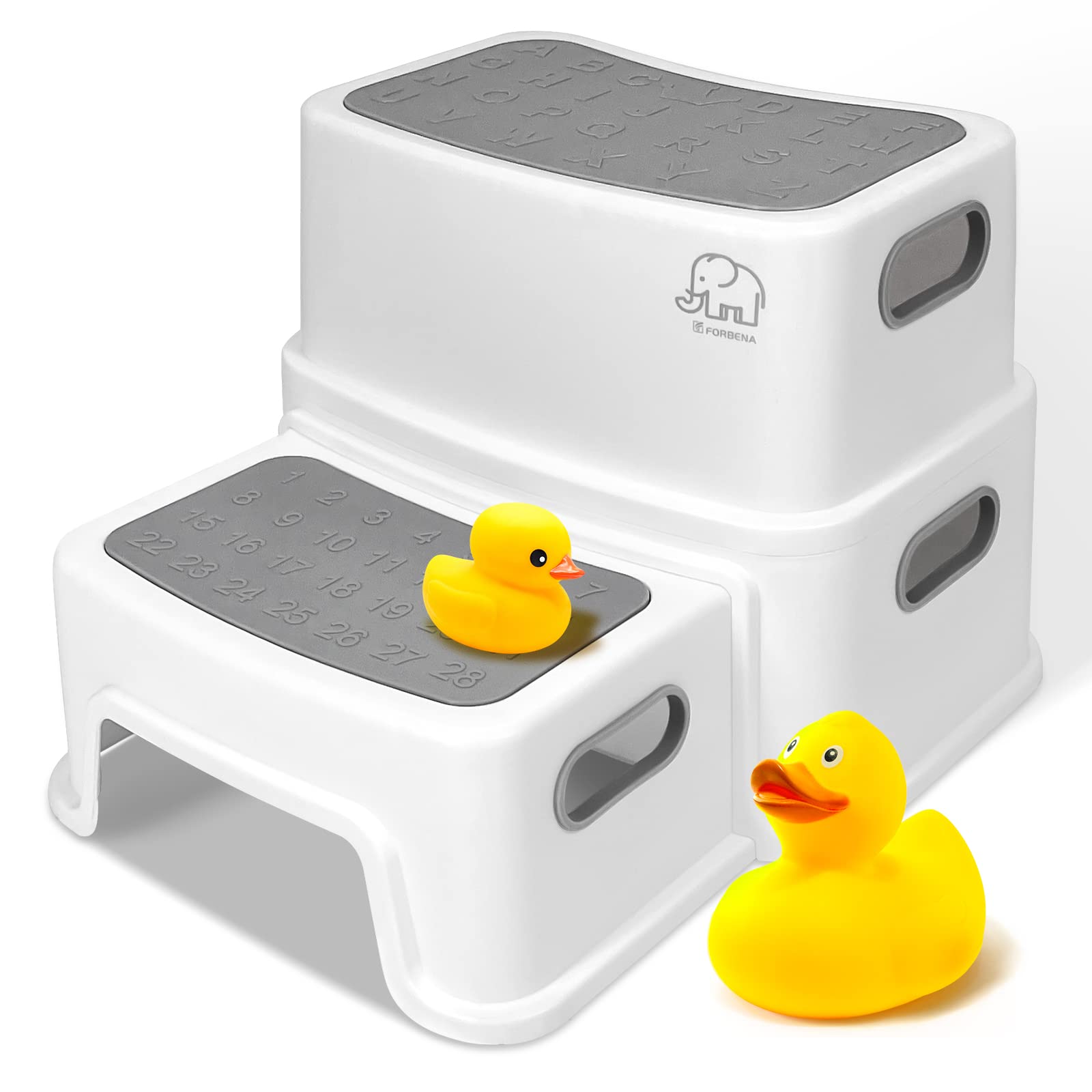 Forbena toddler step stool two-step provides stable height for sinks and toilets.