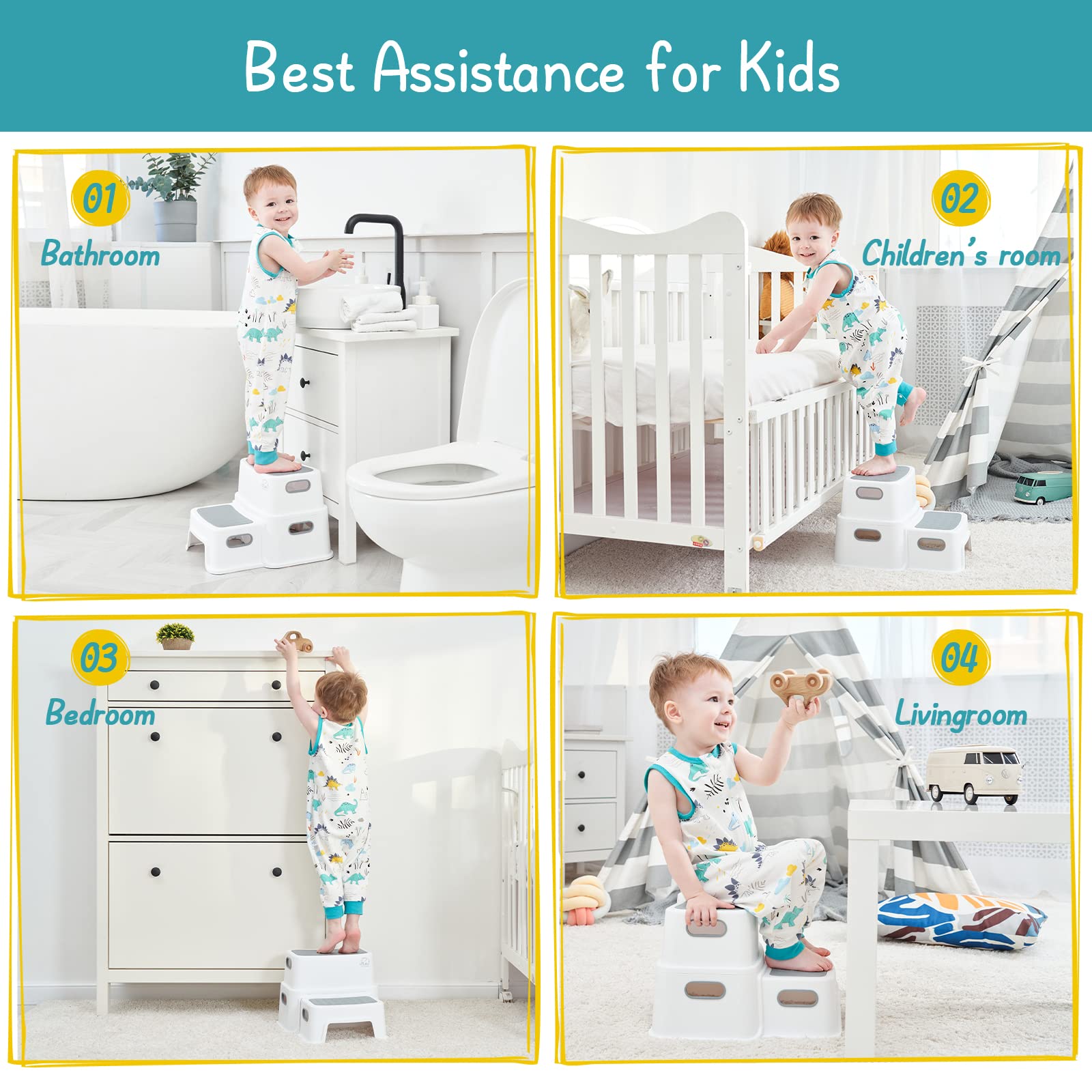 Forbena two-step stool assembles easily in minutes without tools.