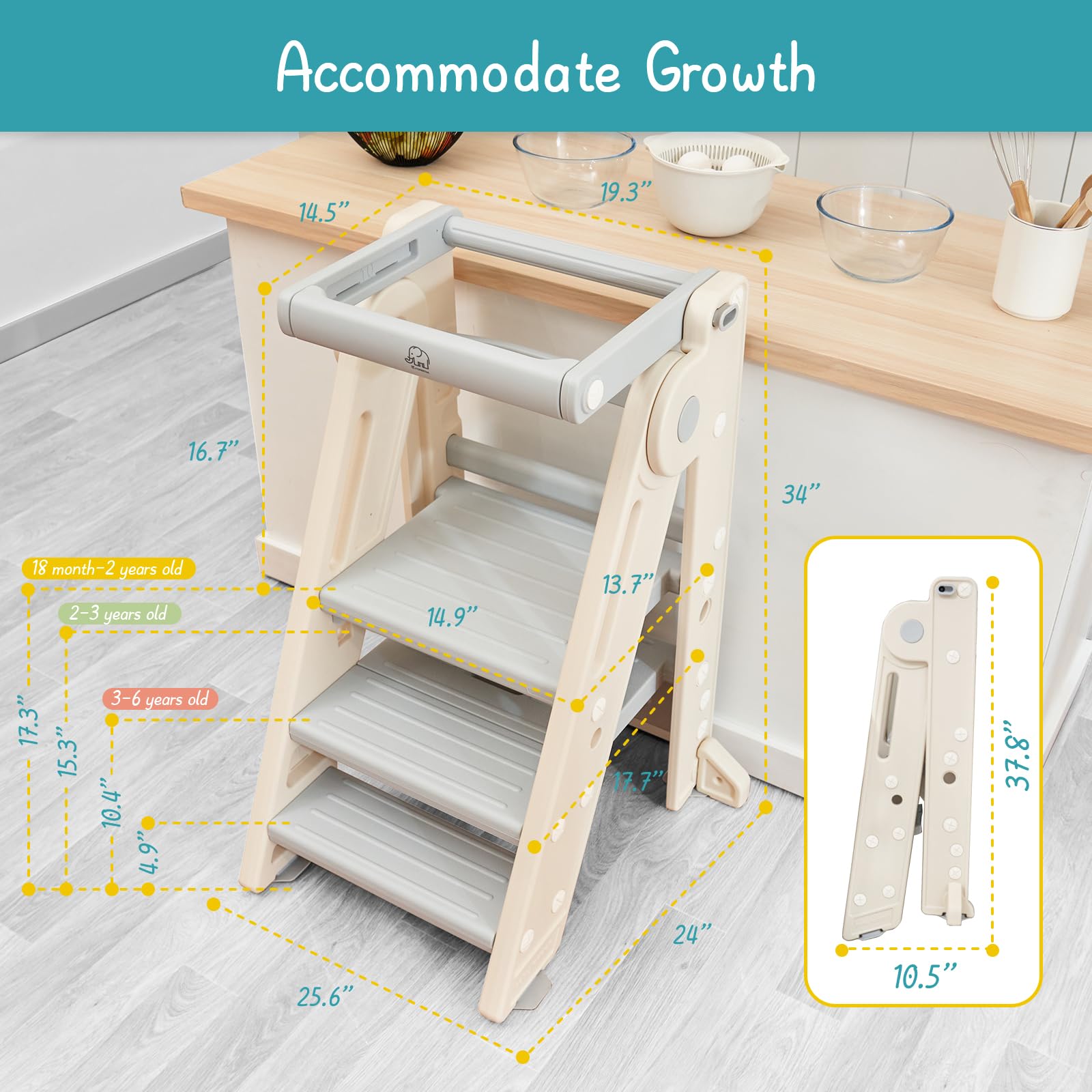 Forbena toddler tower easy to clean with water-resistant surface after activities.