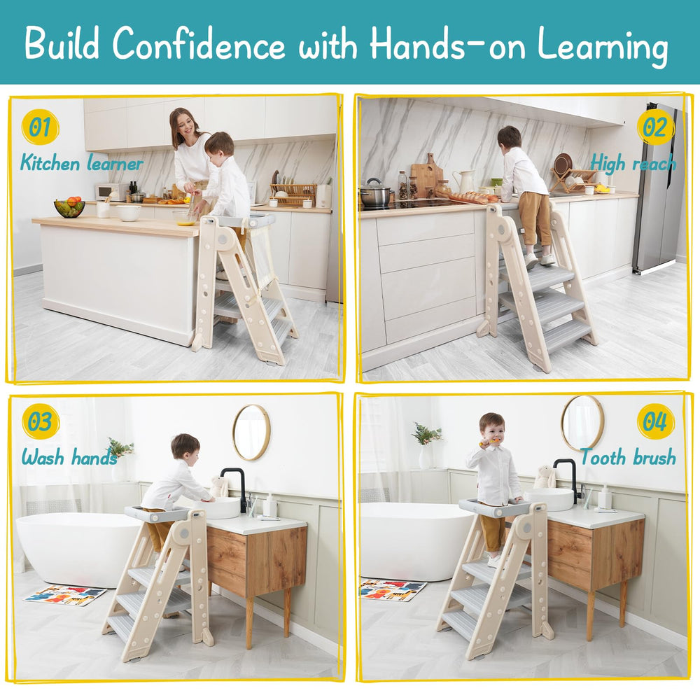 Forbena tower 200lbs weight capacity ensures sturdy support during toddler steps.