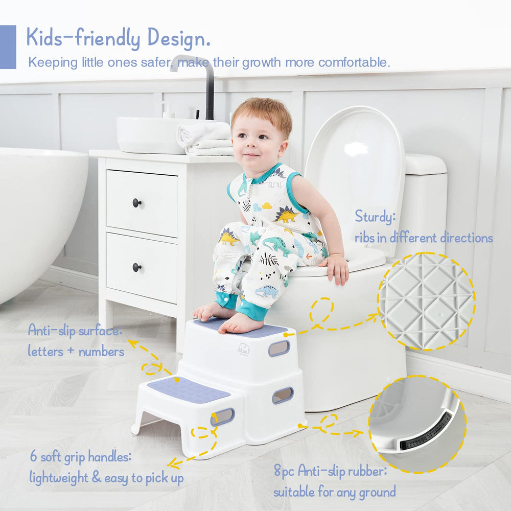 Forbena 2-step Stool assembled view highlights easy setup and durable plastic design.