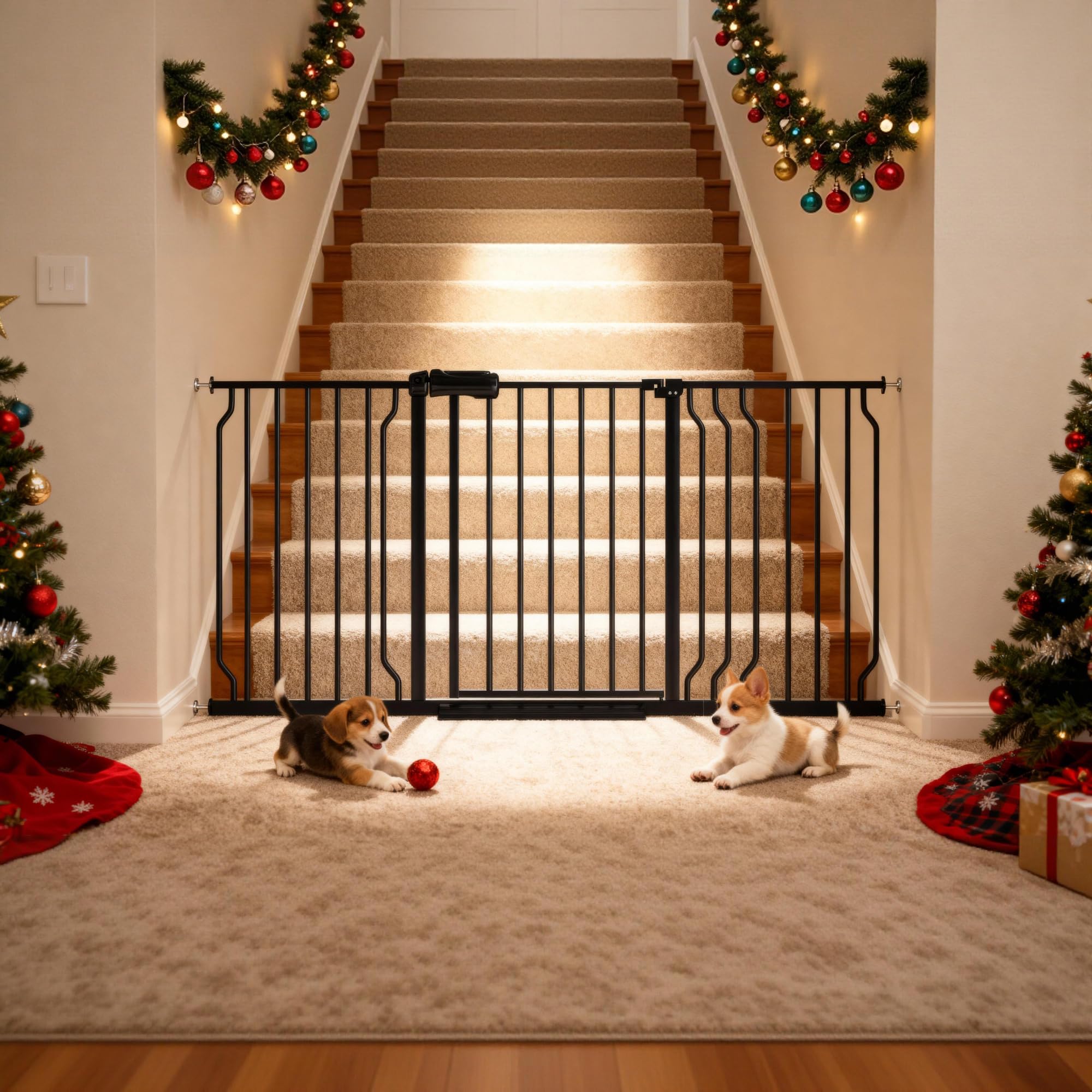 Foreng black gate in doorway illustrates compatibility with large openings.