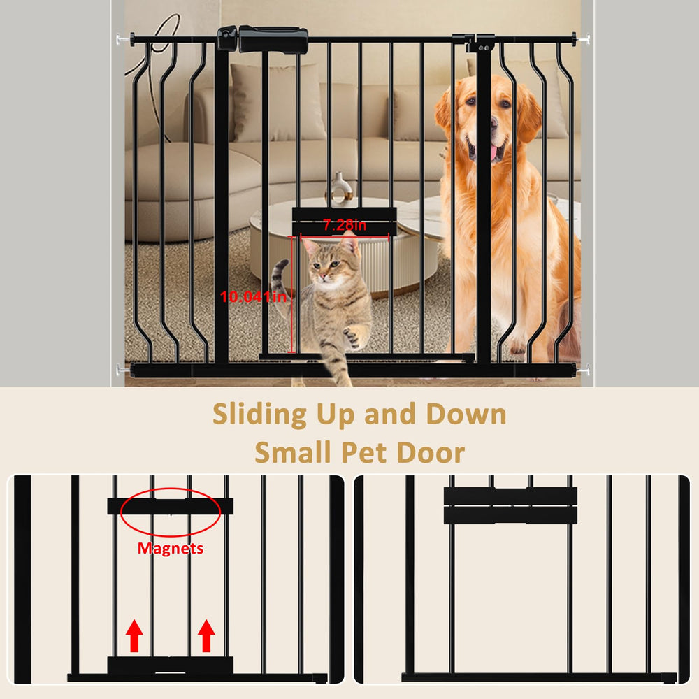 Foreng cat door option allows small pets to pass through without full gate access.