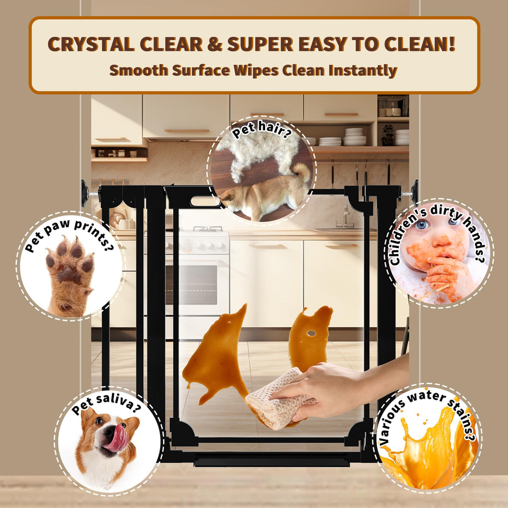 Foreng Clear Acrylic Baby Gate 180-degree swing supports flexible passage from either direction.