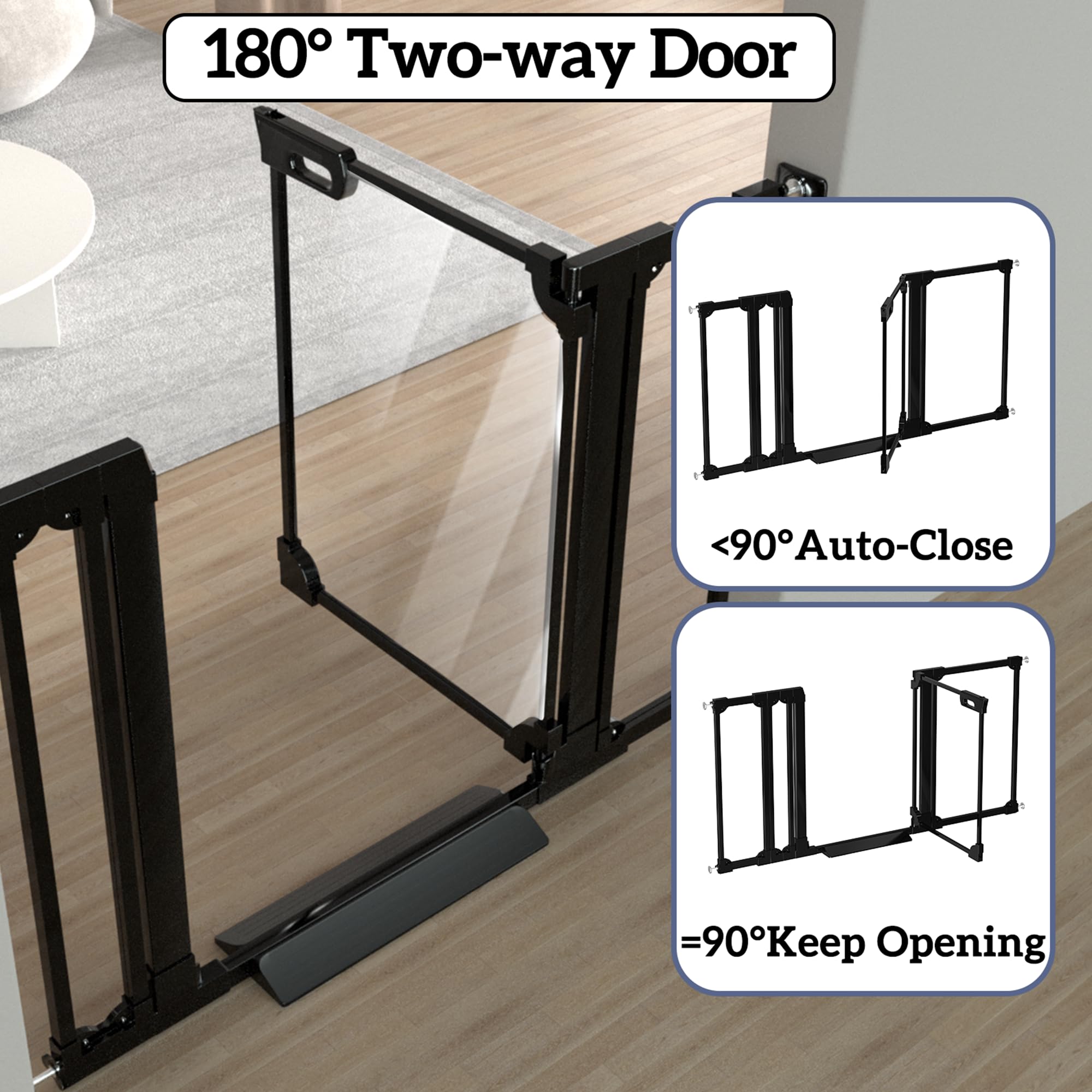 Foreng Clear Acrylic Baby Gate adjustable sizes enable doorway or stair fitting.