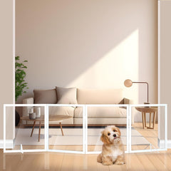 Foreng extra-wide clear dog gate in doorway provides visible barrier and easy pet flow