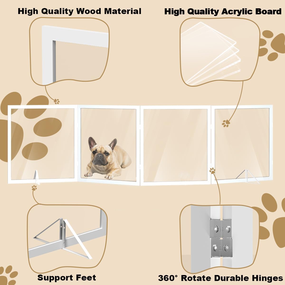 Foreng extra-wide clear dog gate folds into compact 360 design for storage