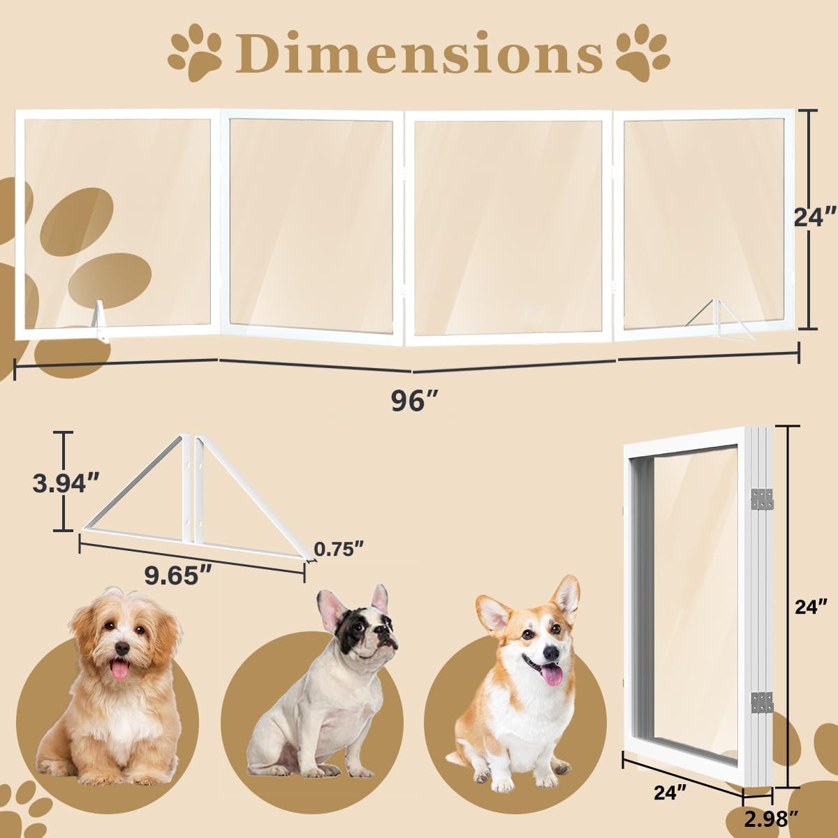 Foreng extra-wide clear dog gate freestanding base keeps pets secure without drilling