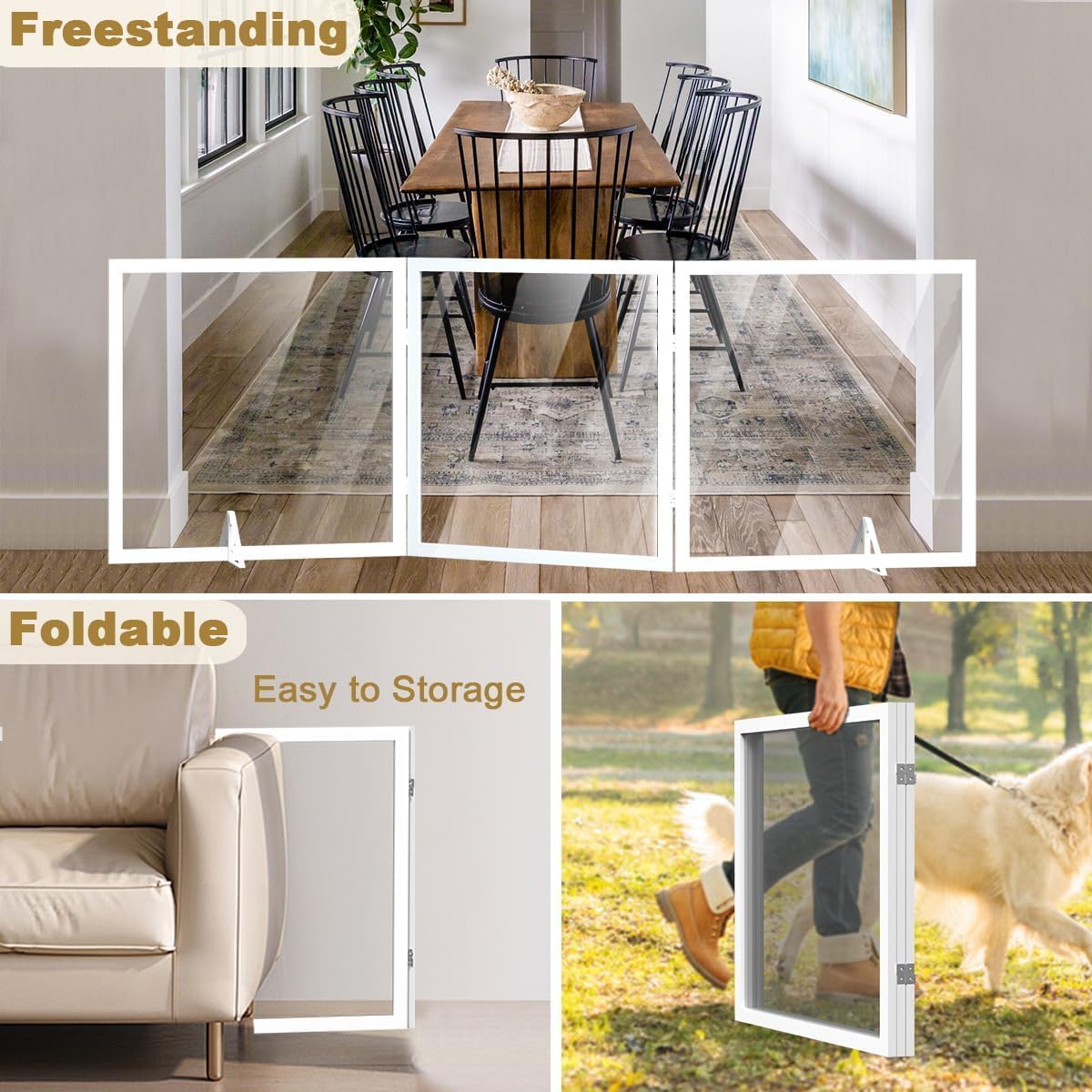 Foreng extra-wide clear dog gate features smooth edges and non-toxic materials for safety