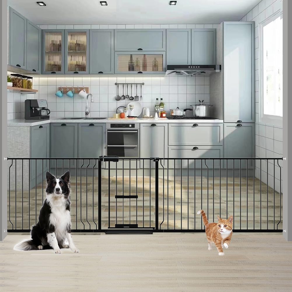 Foreng extra wide dog gate in doorway enables safe pet separation.
