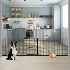 Foreng extra wide dog gate in doorway enables safe pet separation.