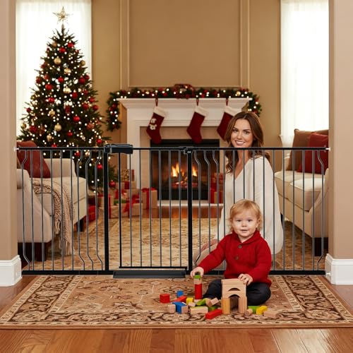 Foreng extra wide gate in doorway keeps wide entryways secure and accessible.