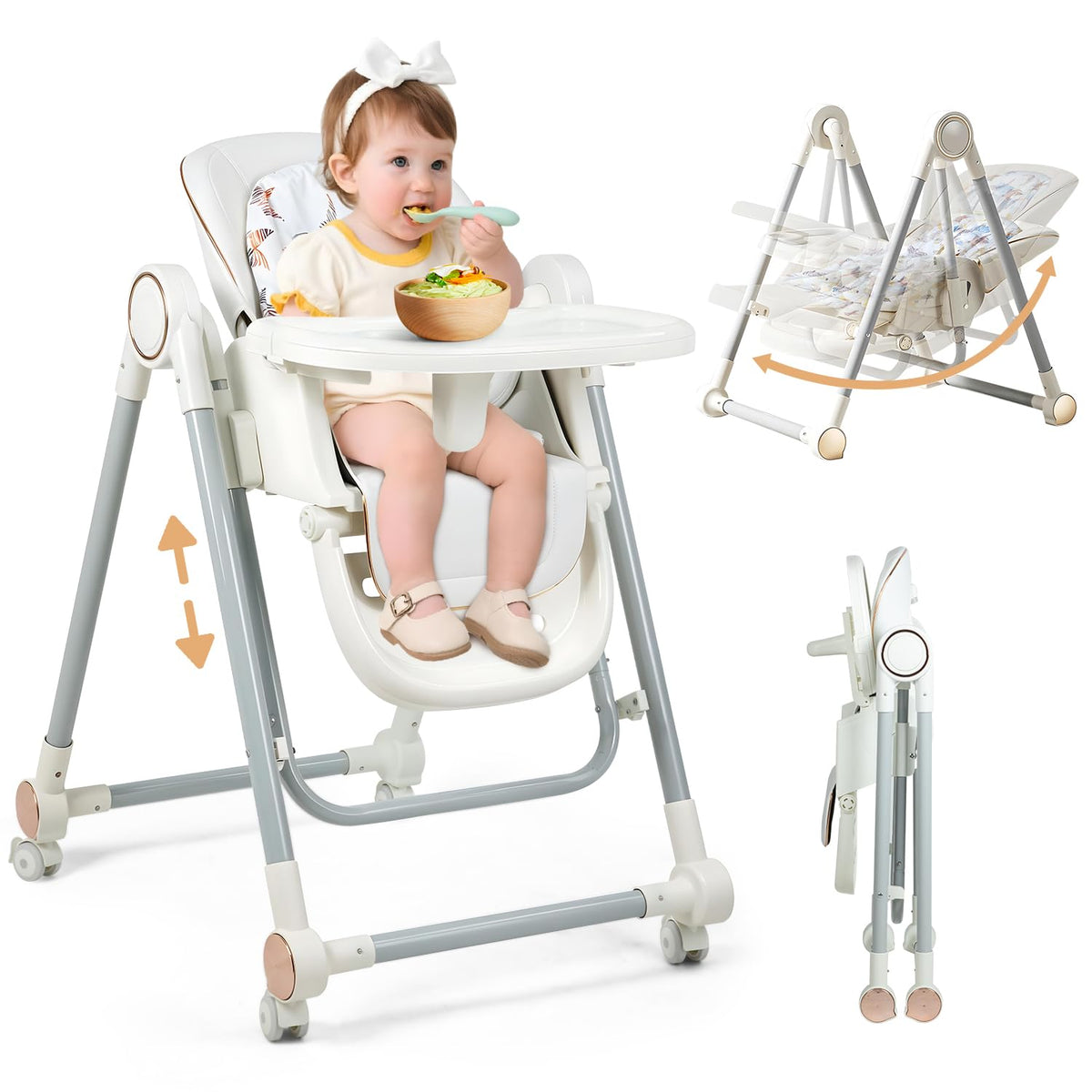 FOREVER QUEEN foldable high chair height adjustment supports growing children.