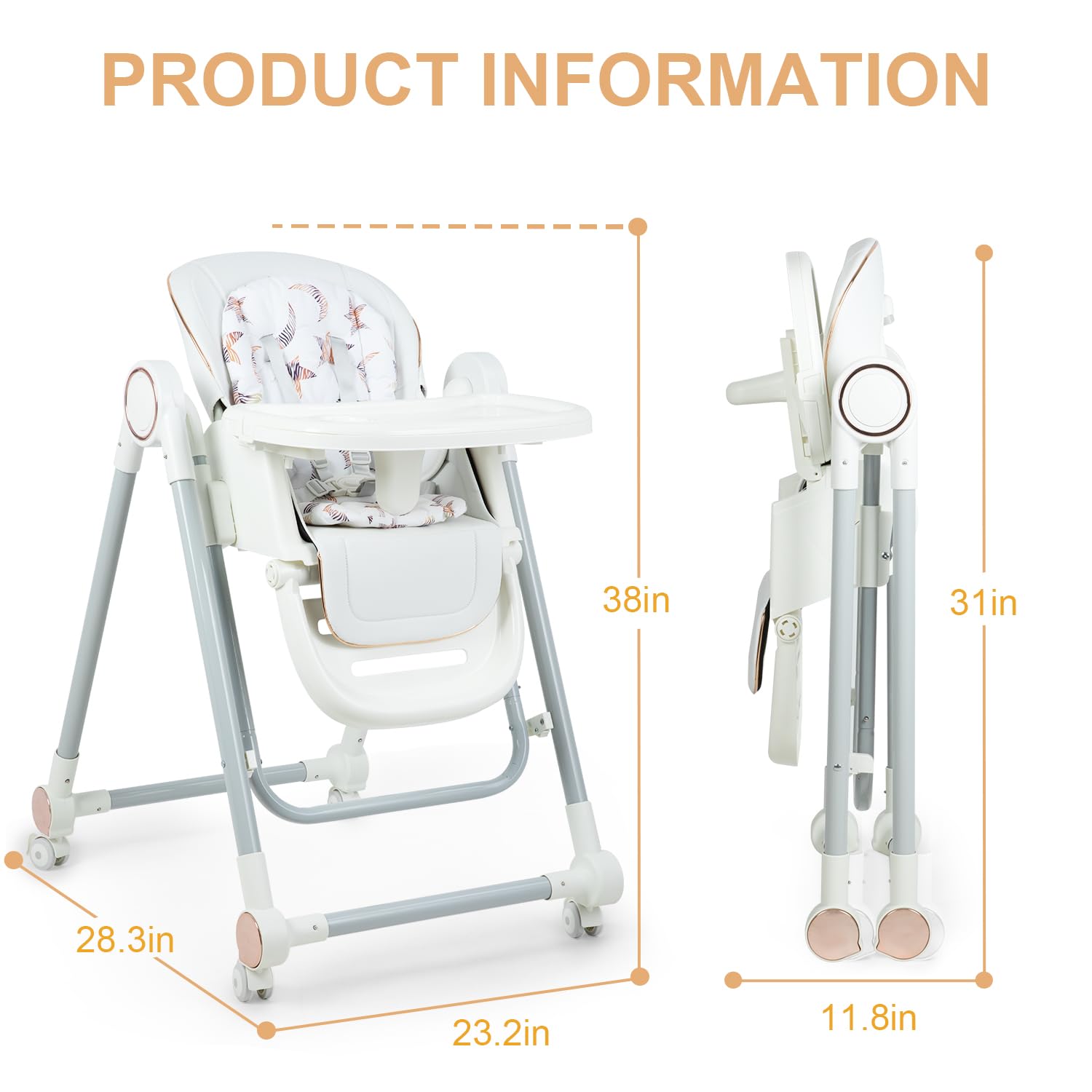 FOREVER QUEEN foldable high chair stores compactly in small spaces.