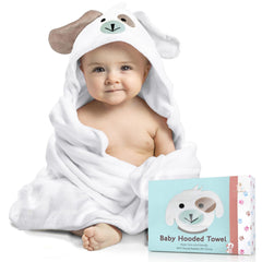 FOREVERPURE dog-motif hooded towel in white provides cozy post-bath warmth