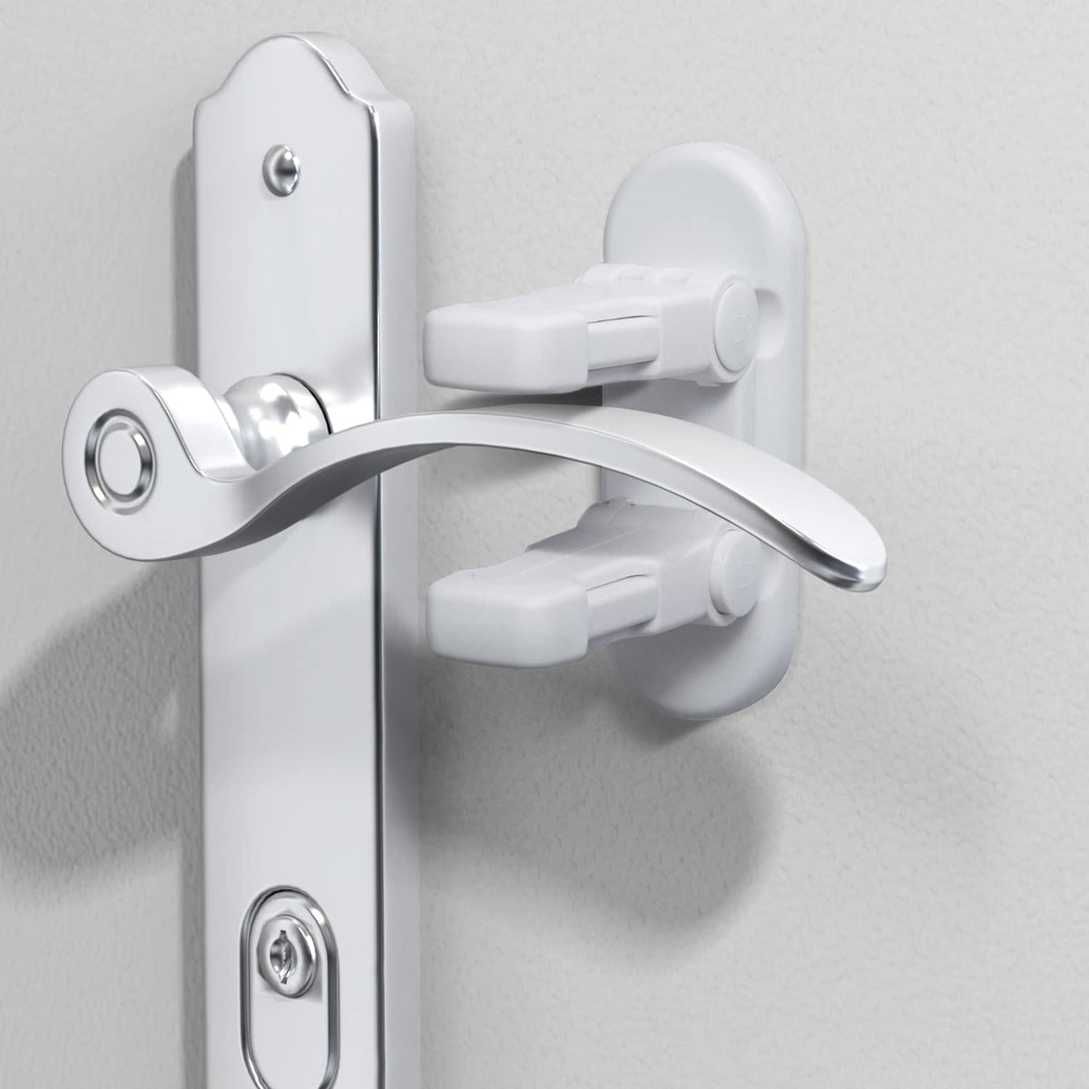 Fority door lever lock 3pack on a white door enhances child safety.