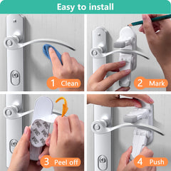 Fority door lever lock being installed without tools on a door handle.