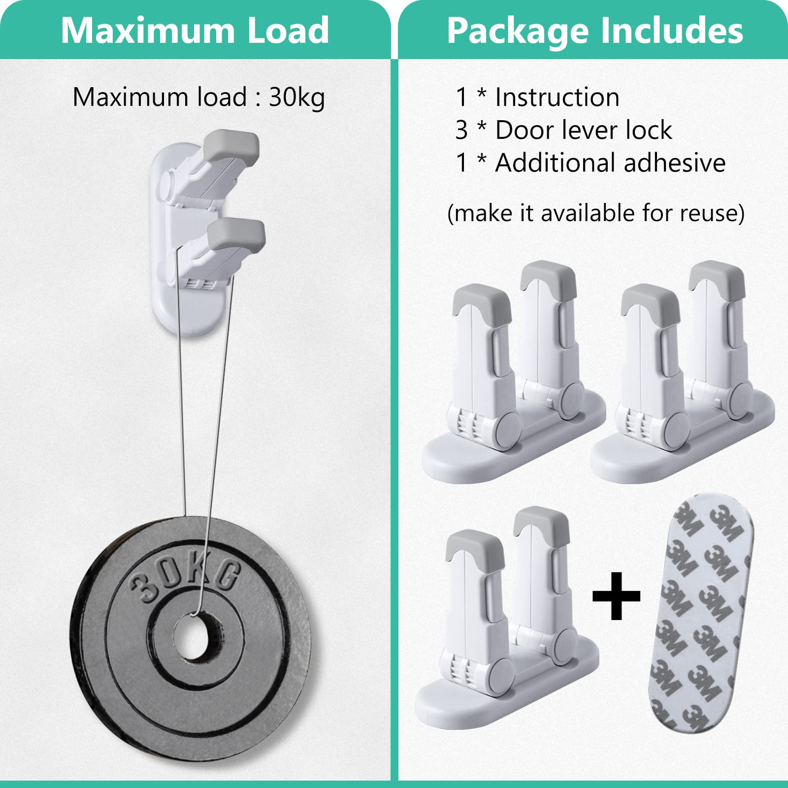 Fority door lever lock mounted on a door handle, showcasing childproof safety.