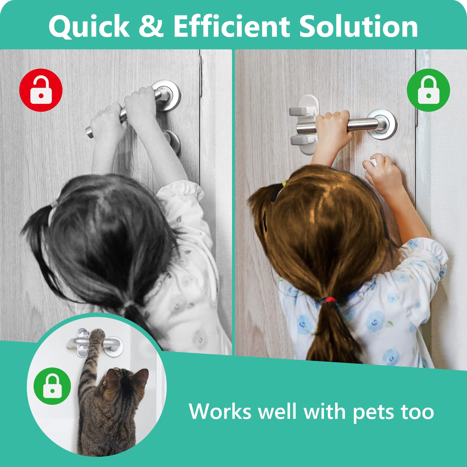 Fority door lever lock used on windows and bathtubs for versatile safety.
