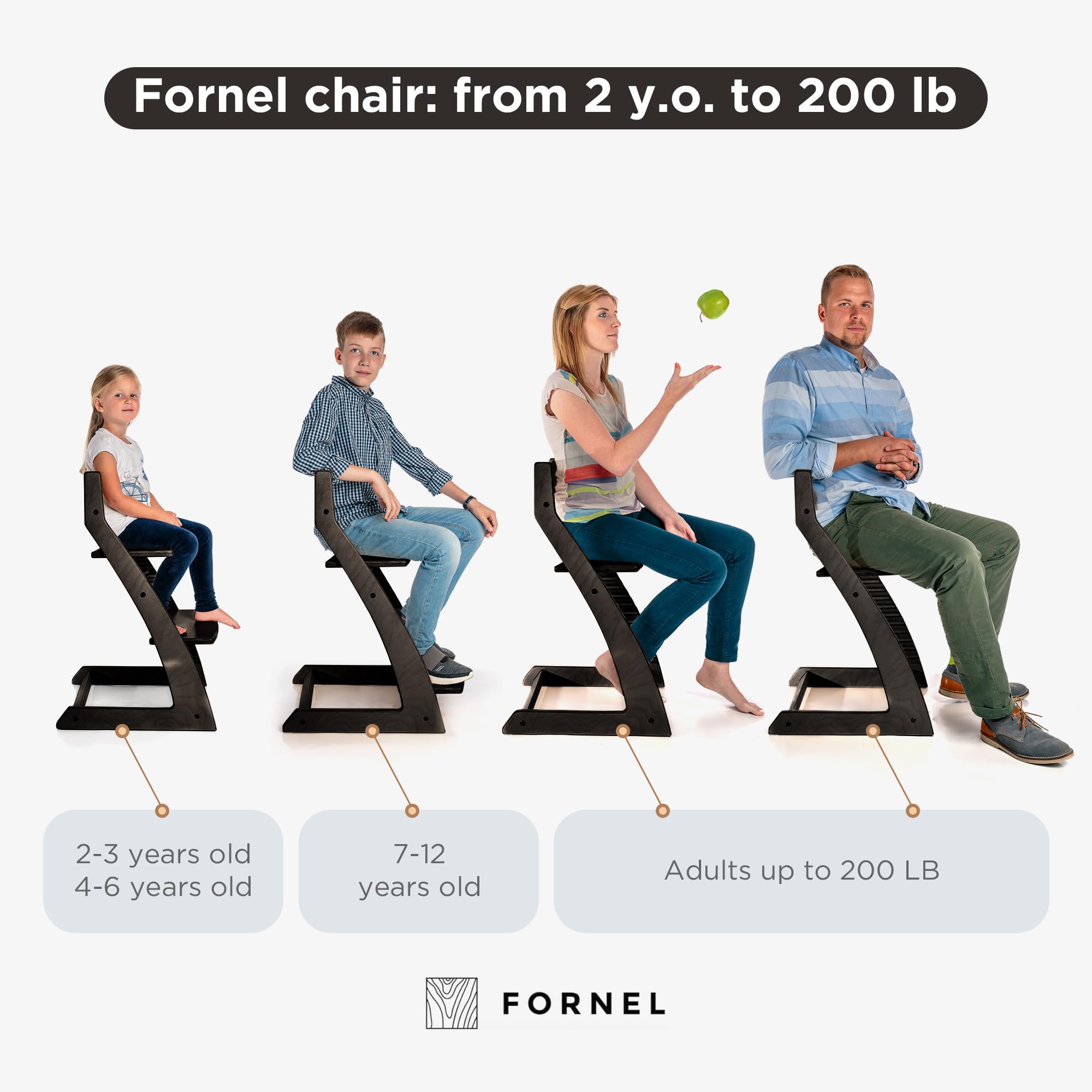 Fornel Modern Black High Chair toddler-to-youth configuration supports growing child