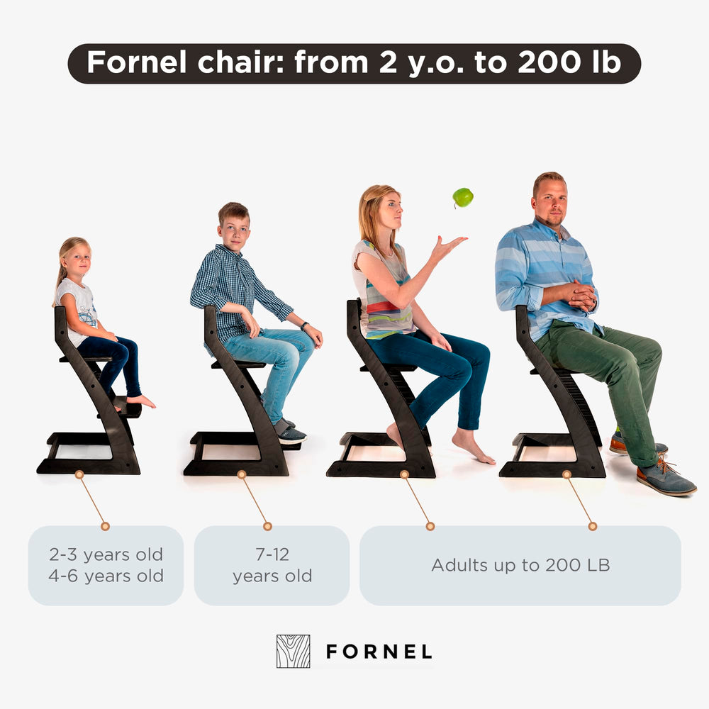 Fornel Modern Black High Chair toddler-to-youth configuration supports growing child
