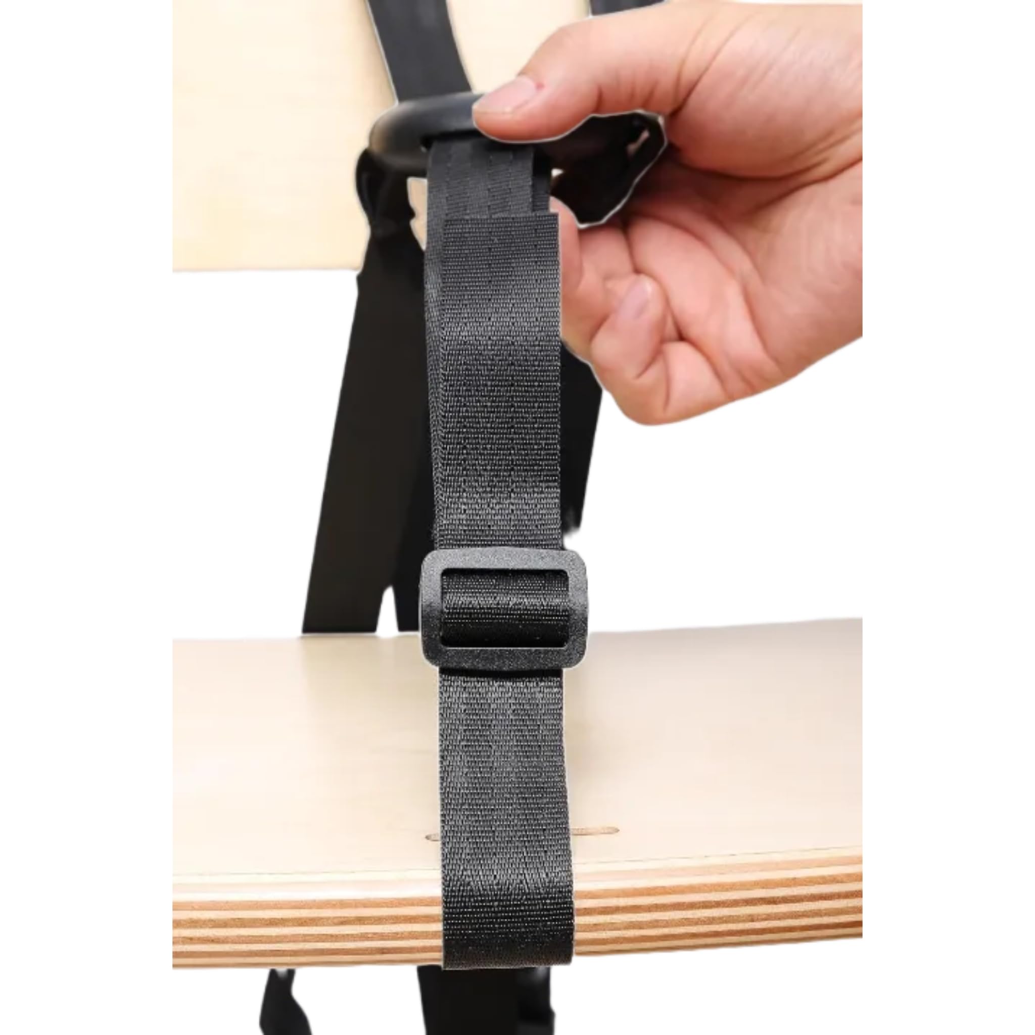 Fornel universal-fit harness adapts to most high chairs, strollers, and car seats.
