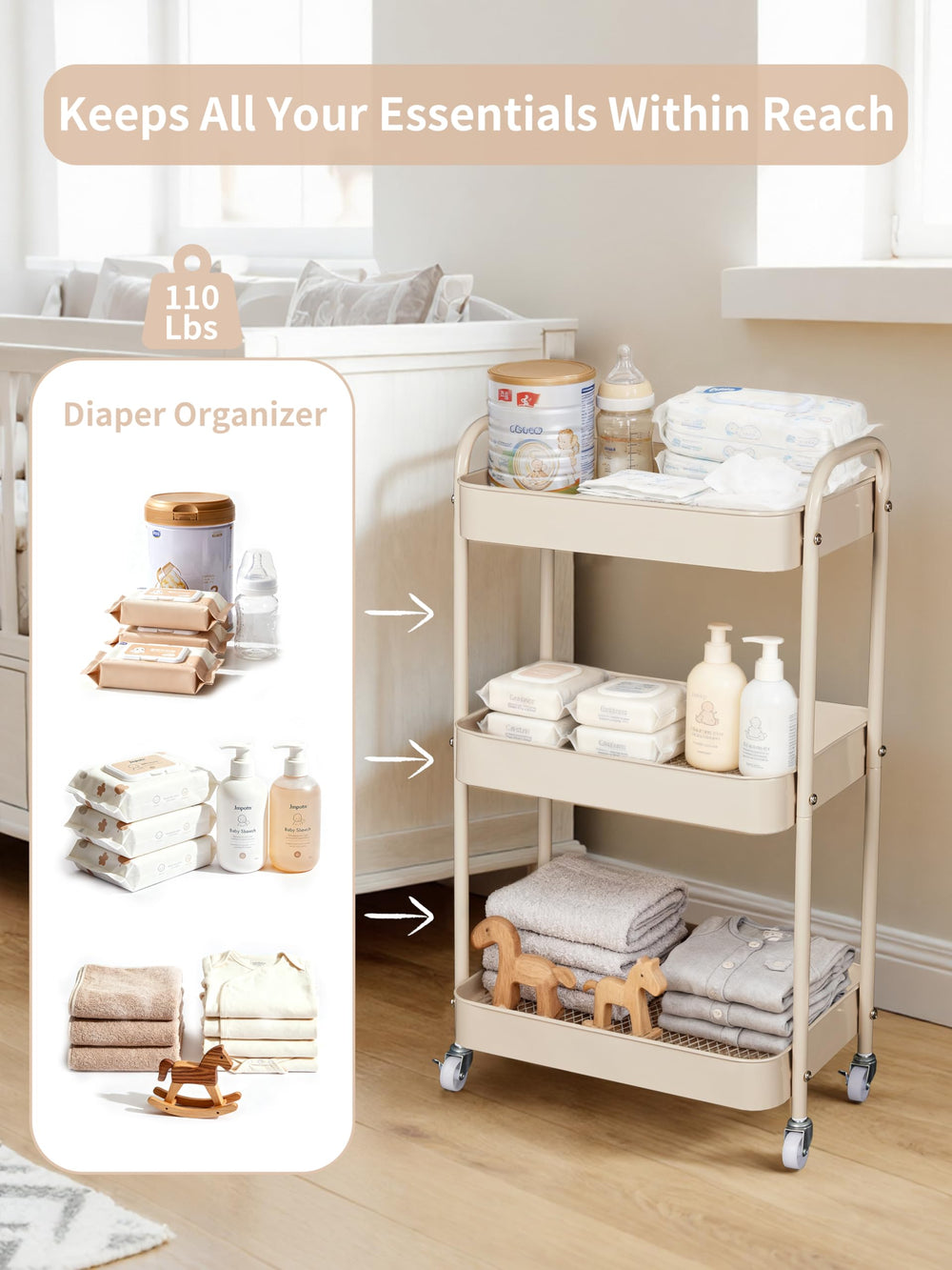 Fortella Baby Diaper Caddy bottle organizer keeps feeds within reach.