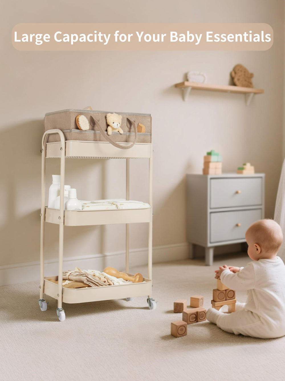 Fortella Baby Diaper Caddy detachable dividers enable flexible shelf configurations.