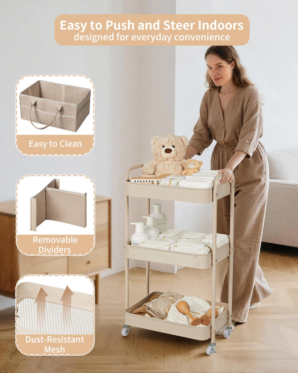Fortella Baby Diaper Caddy travel-ready diaper bag doubles as organizer.