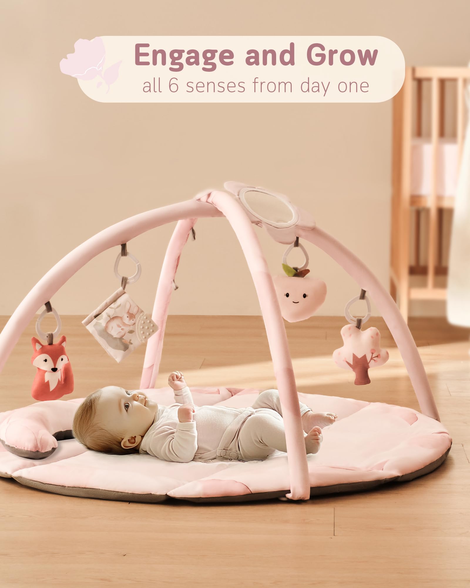 Fortella detachable toys giraffe and tree on Fortella Play Gym for engagement