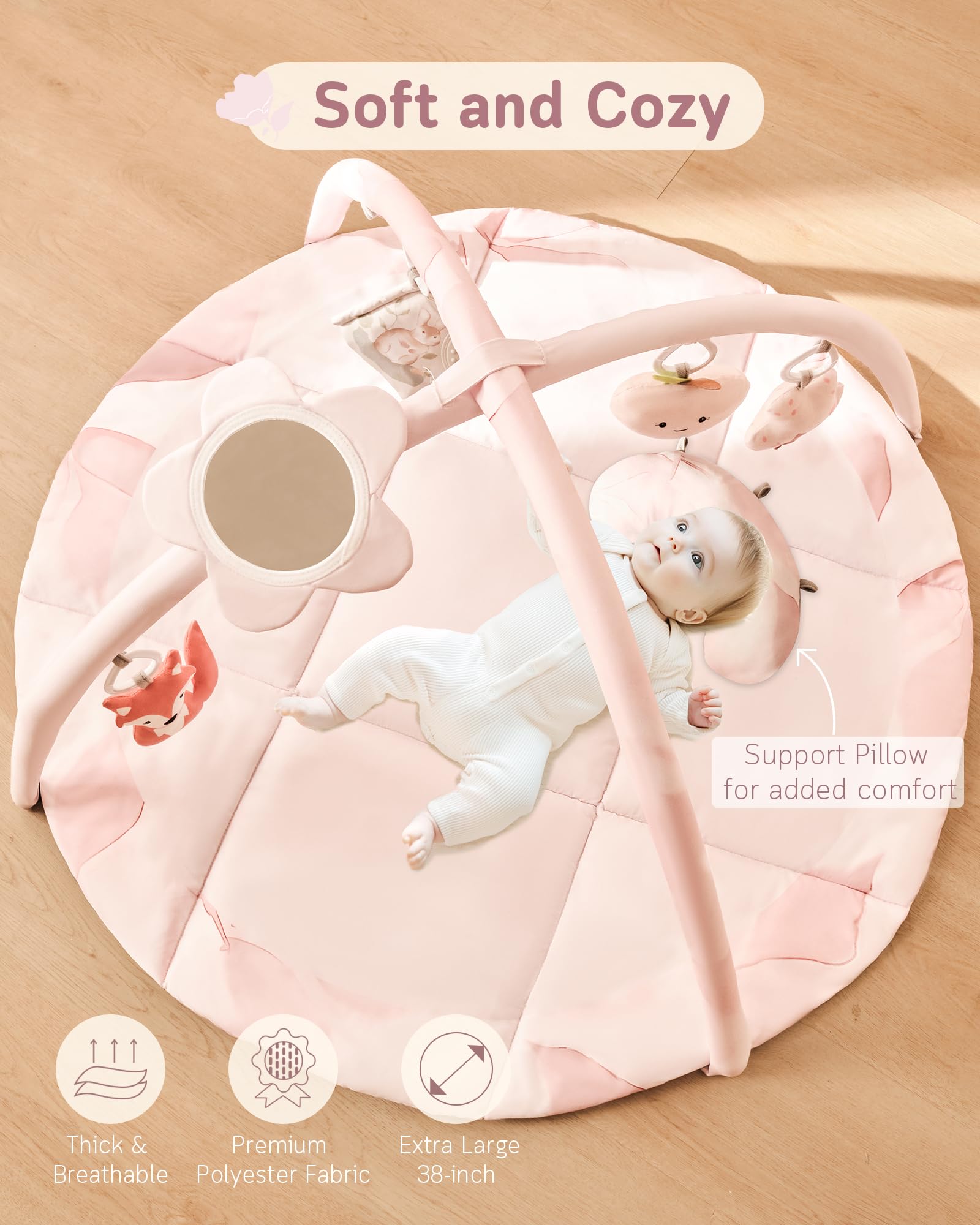 Fortella leaf mirror on Play Gym promoting self-awareness during play