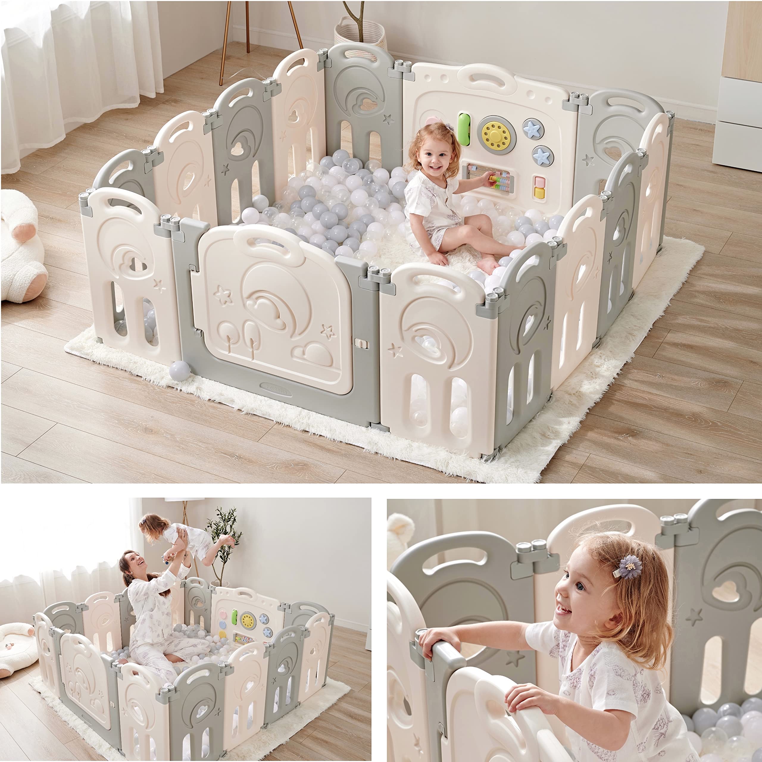 Fortella Cloud Castle gate safety lock provides secure access while containing baby inside.
